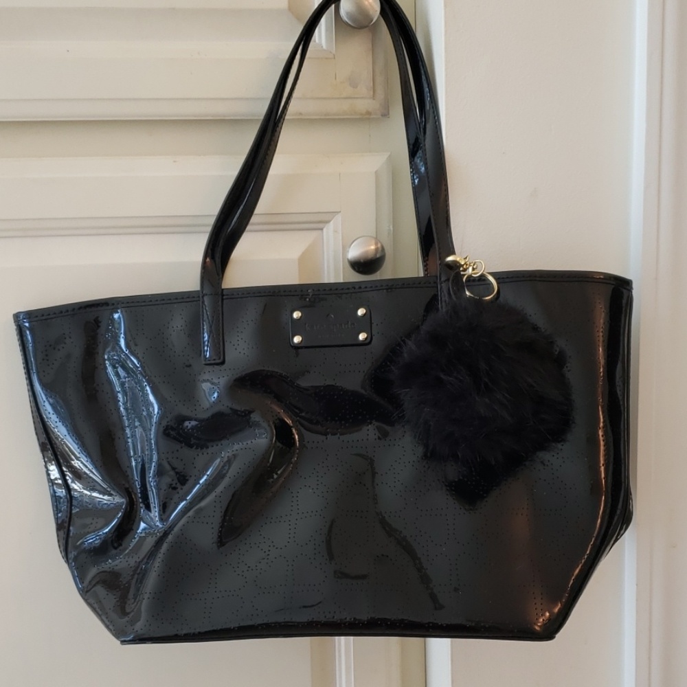 Authentic Kate Spade black logo Tote zip top bag - Picture 1 of 5